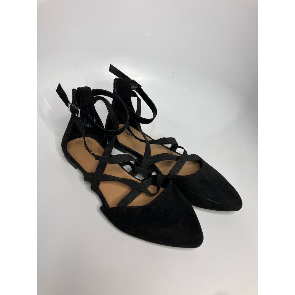 Torrid Strappy Pointed Toe Flats Women 9WW Black Excellent Faux Suede d'Orsay